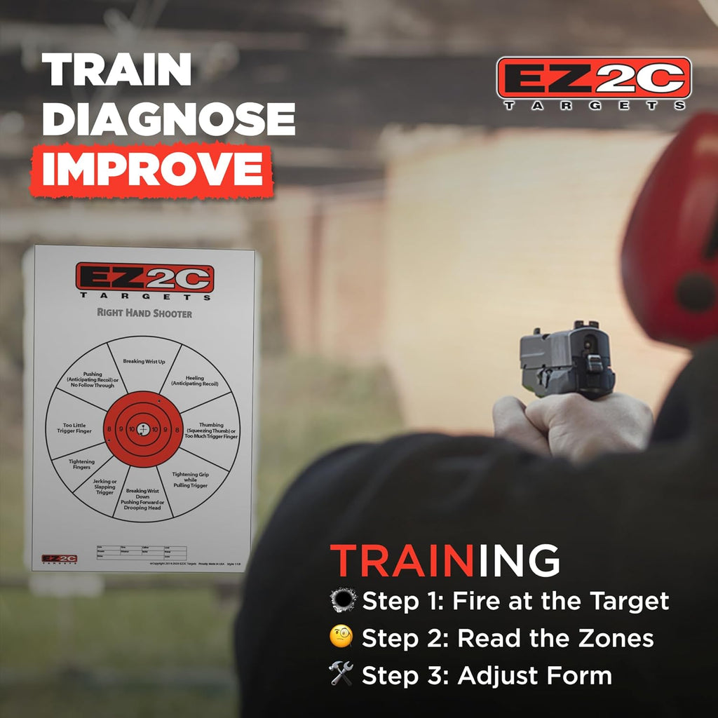 EZ2C Right Hand/Left Hand Diagnostic Training Paper Target 11”x17” USA MADE Style 11